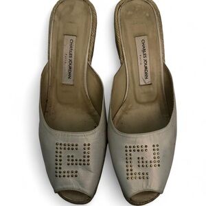 Charles Jourdan Women's Cream Peep-Toe Mules